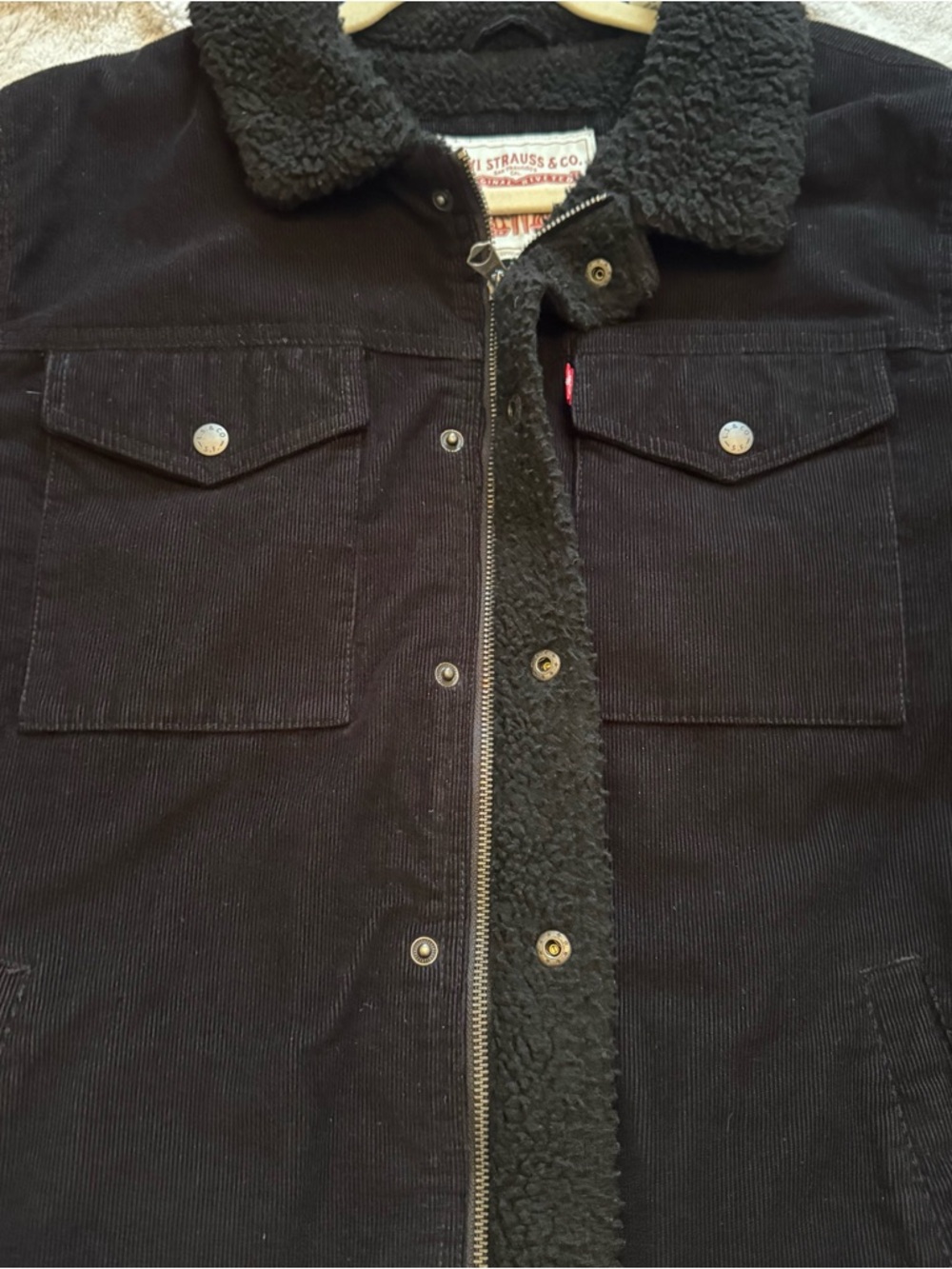 Levi’s Sherpa Lined Corduroy Trucker Jacket Black Men’s L Workwear - Picture 6 of 12